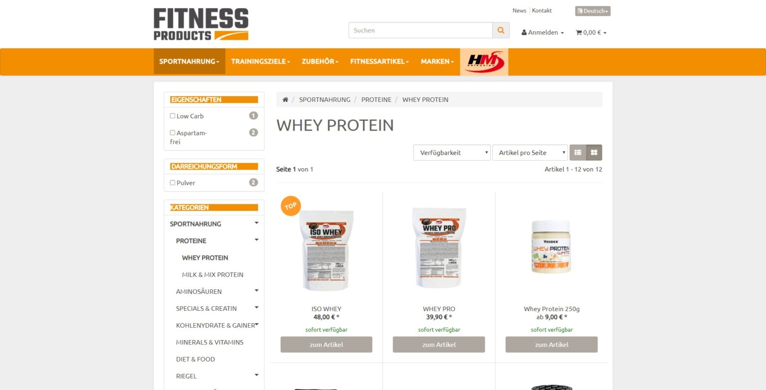 Fitness Products Kategorie